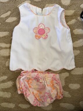 Little English White Top with Pink Floral Bloomers Set